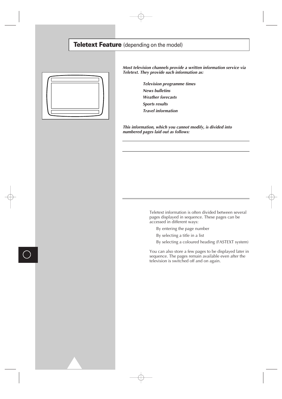 Teletext feature (depending on the model), Teletext feature, Depending on the model) | Samsung Colour TV/VCR User Manual | Page 38 / 56