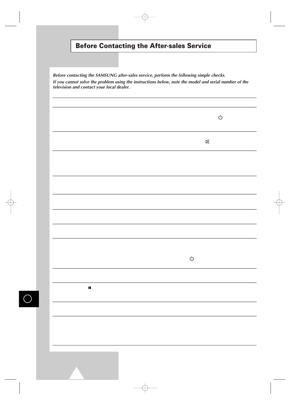 Before contacting the after-sales service | Samsung Colour TV/VCR User Manual | Page 44 / 56