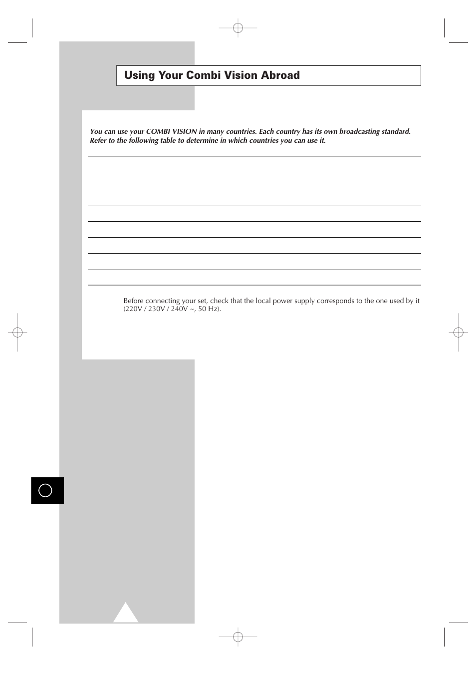Using your combi vision abroad | Samsung Colour TV/VCR User Manual | Page 48 / 56