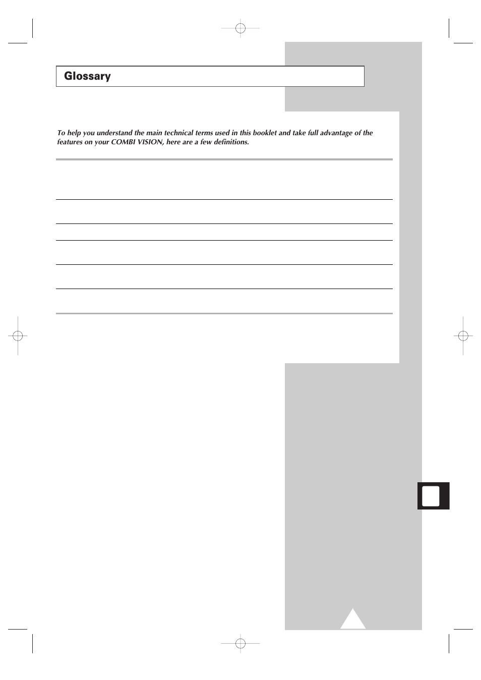 Glossary | Samsung Colour TV/VCR User Manual | Page 49 / 56