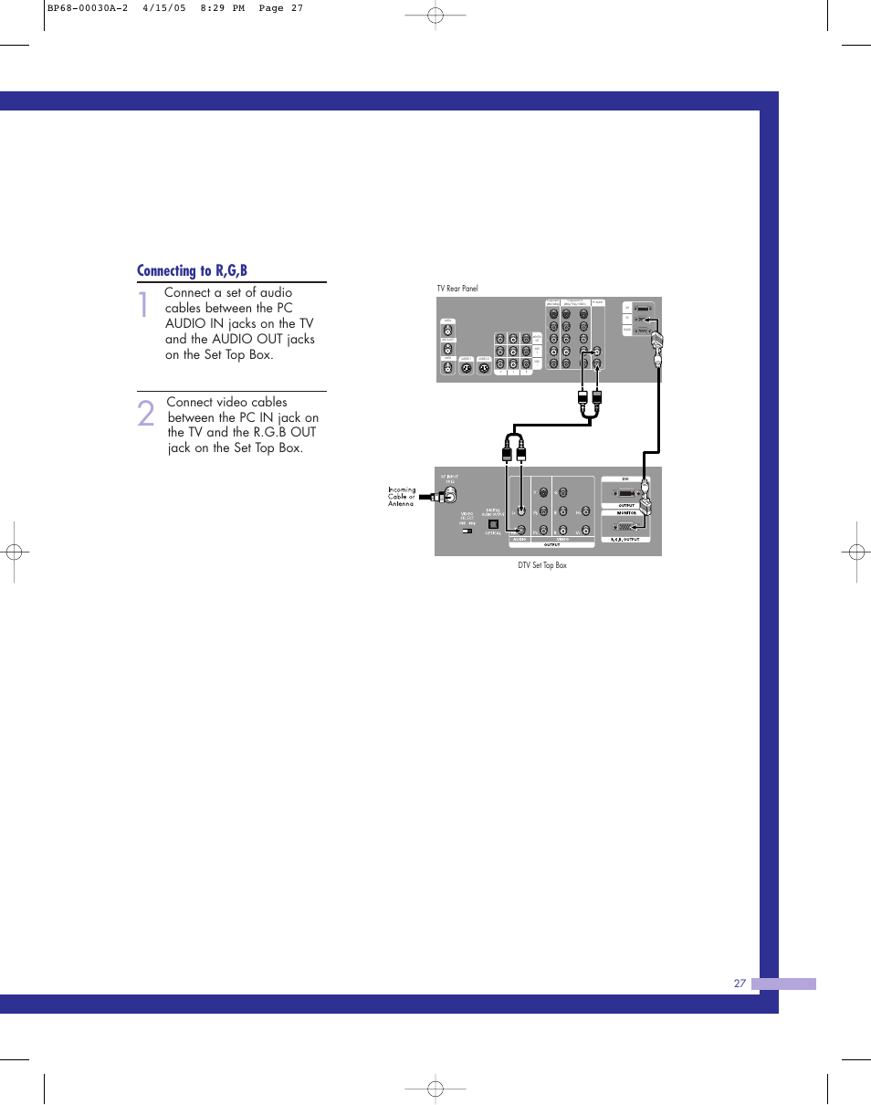 Connecting to r,g,b | Samsung Tantus HLM 5065W User Manual | Page 27 / 88