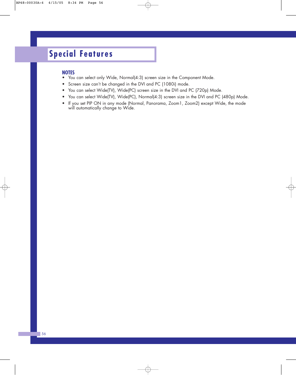 Special features | Samsung Tantus HLM 5065W User Manual | Page 56 / 88