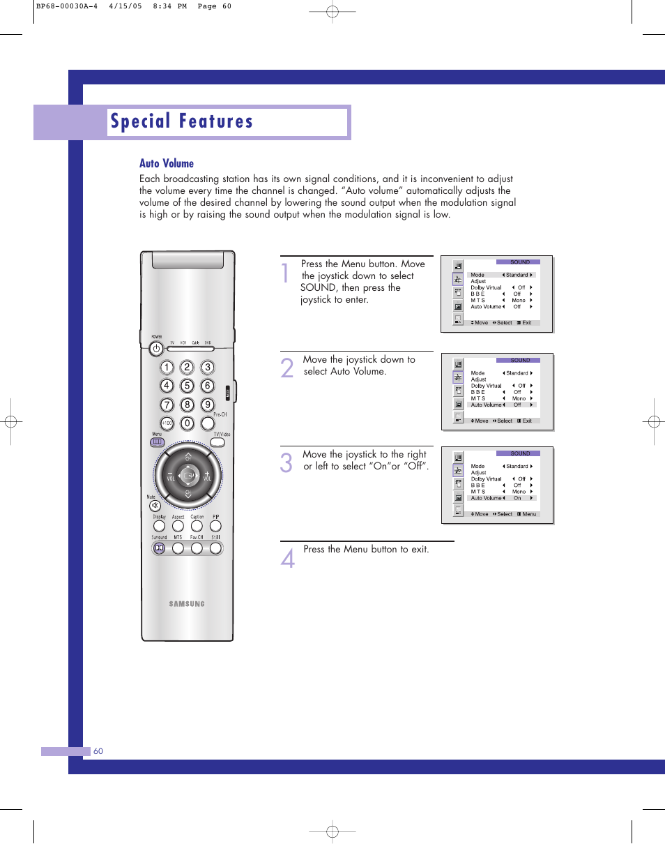 Special features | Samsung Tantus HLM 5065W User Manual | Page 60 / 88