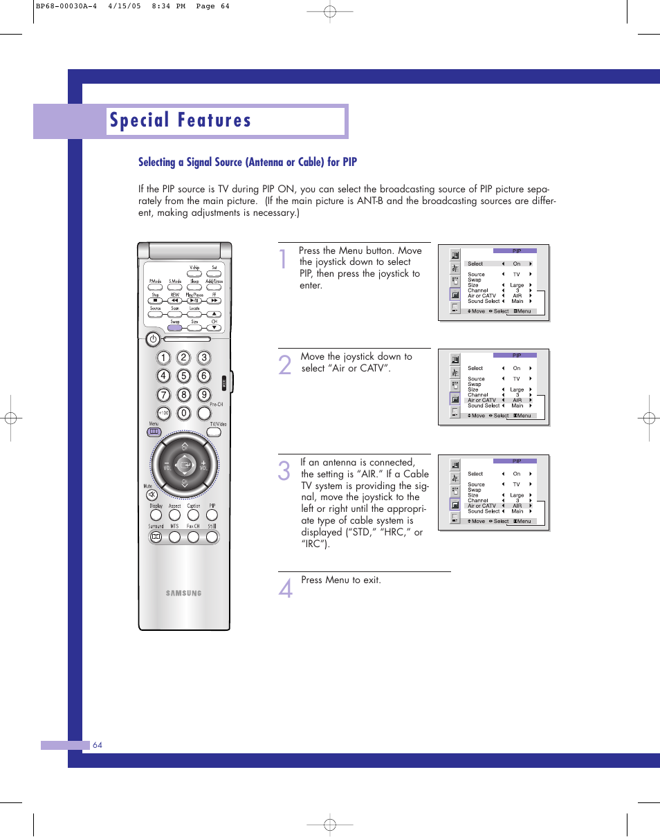 Special features | Samsung Tantus HLM 5065W User Manual | Page 64 / 88