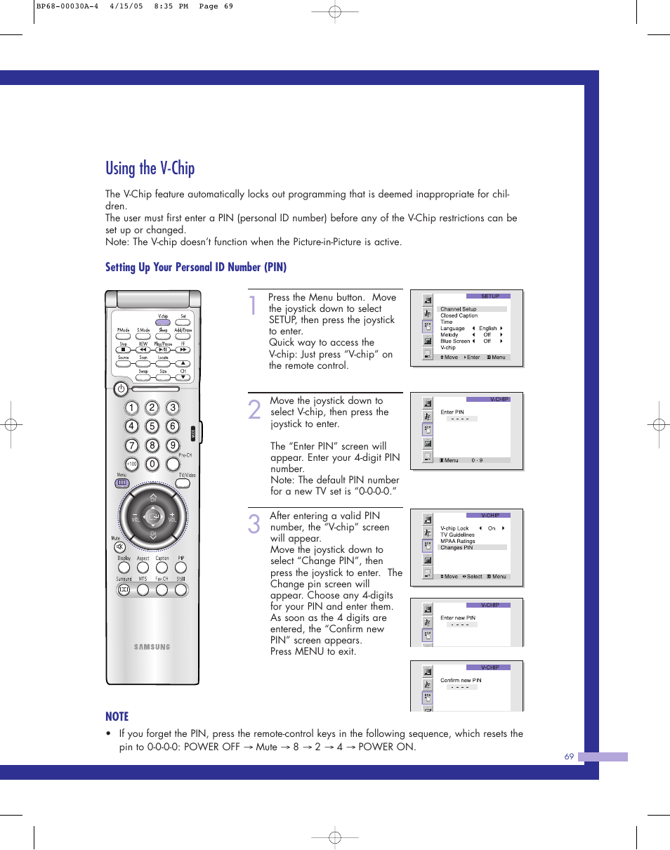 Using the v-chip | Samsung Tantus HLM 5065W User Manual | Page 69 / 88