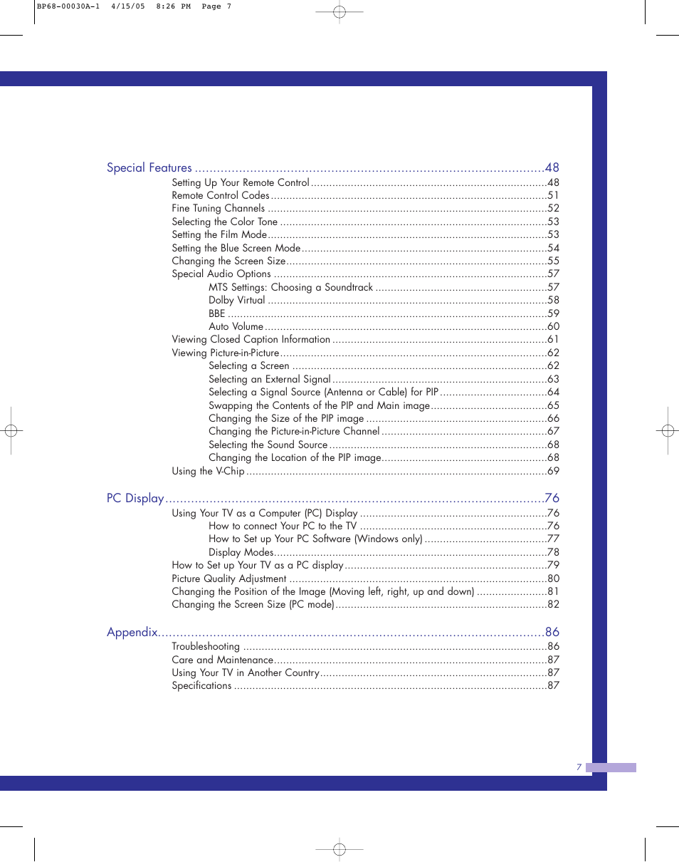 Samsung Tantus HLM 5065W User Manual | Page 7 / 88