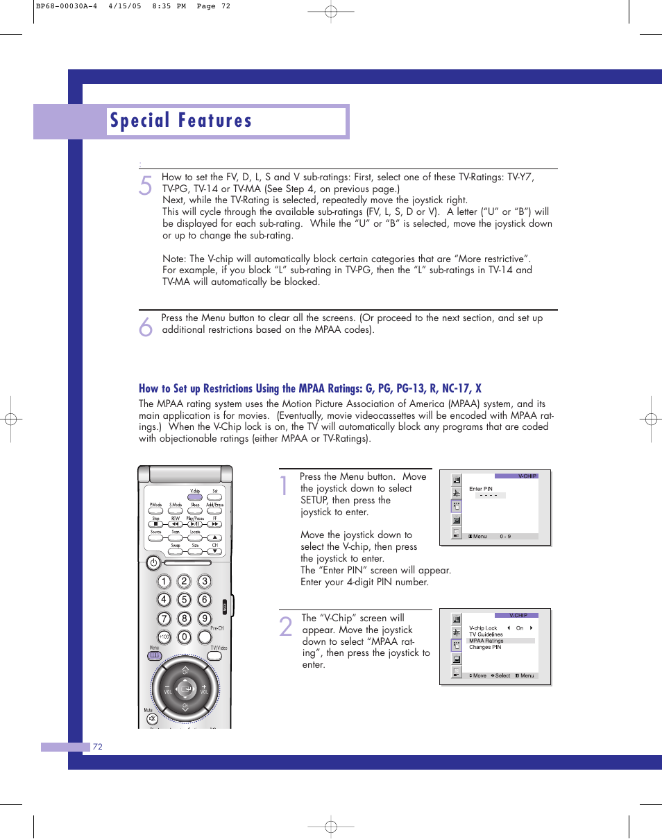 Special features | Samsung Tantus HLM 5065W User Manual | Page 72 / 88