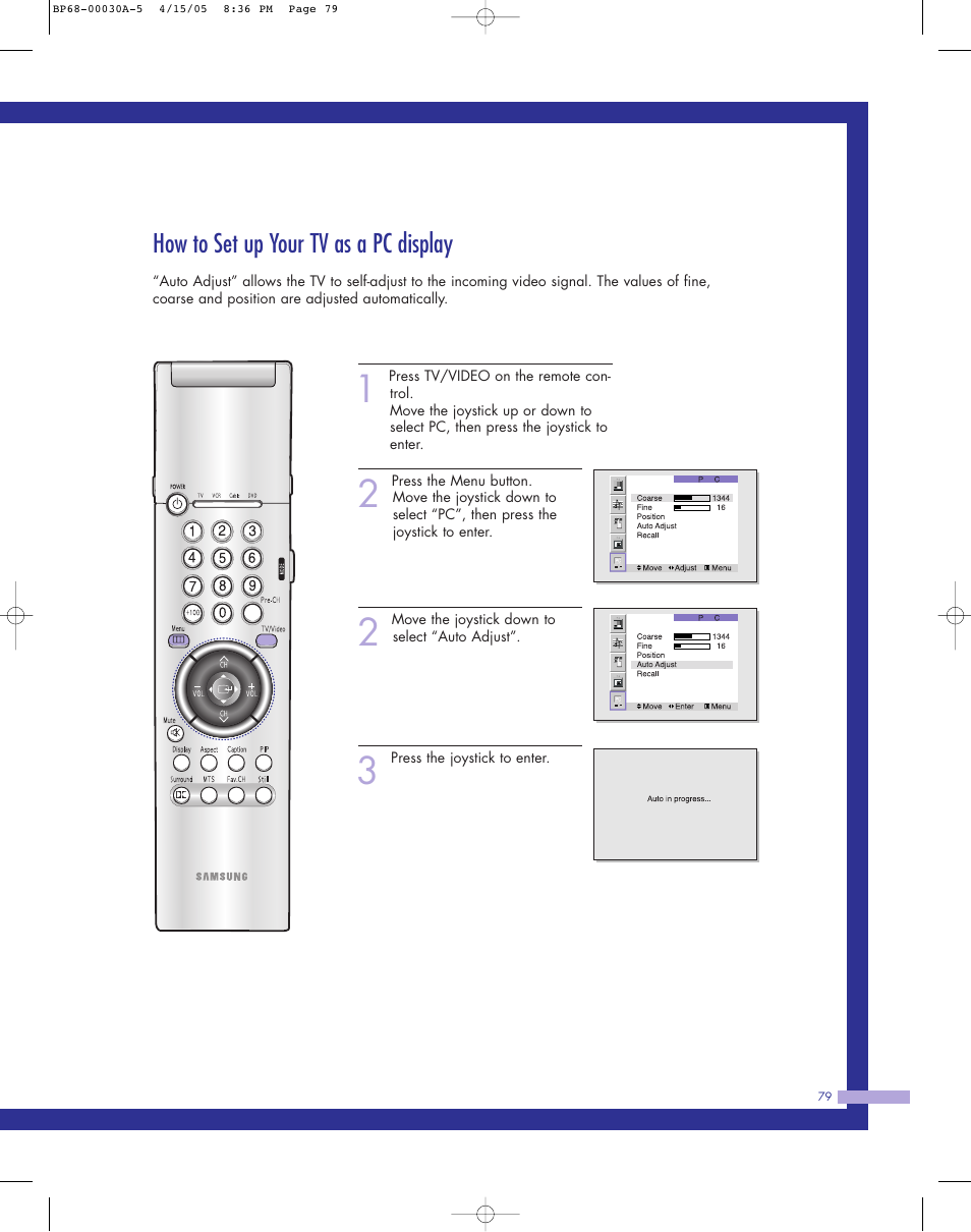 How to set up your tv as a pc display | Samsung Tantus HLM 5065W User Manual | Page 79 / 88