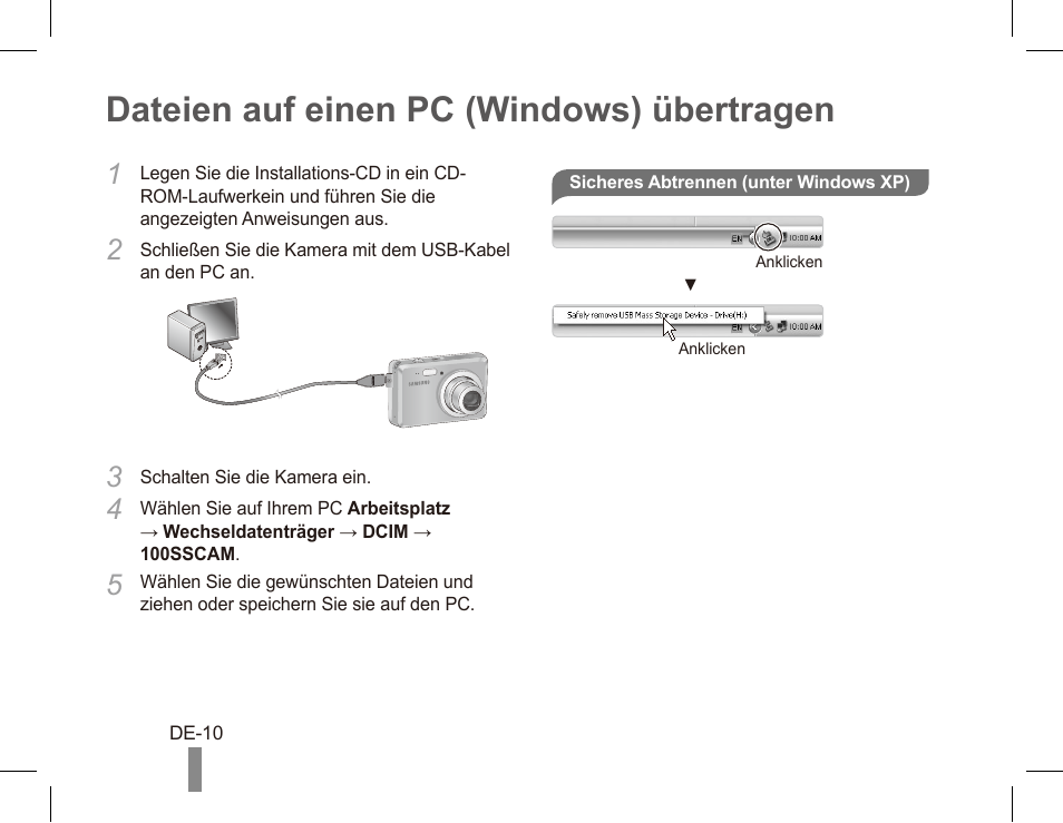 Dateien auf einen pc (windows) übertragen | Samsung ES55 User Manual | Page 20 / 112
