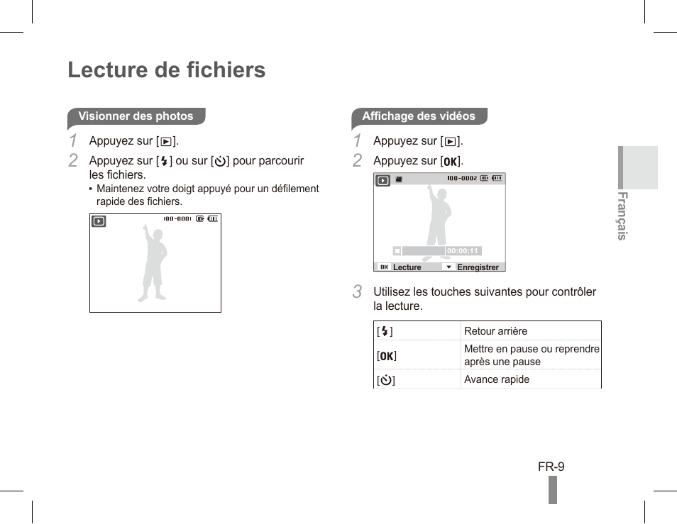 Lecture de fichiers | Samsung ES55 User Manual | Page 29 / 112