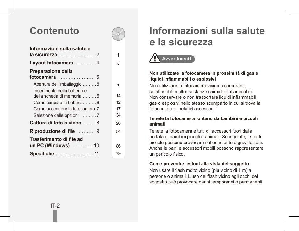 Informazioni sulla salute e la sicurezza contenuto | Samsung ES55 User Manual | Page 32 / 112