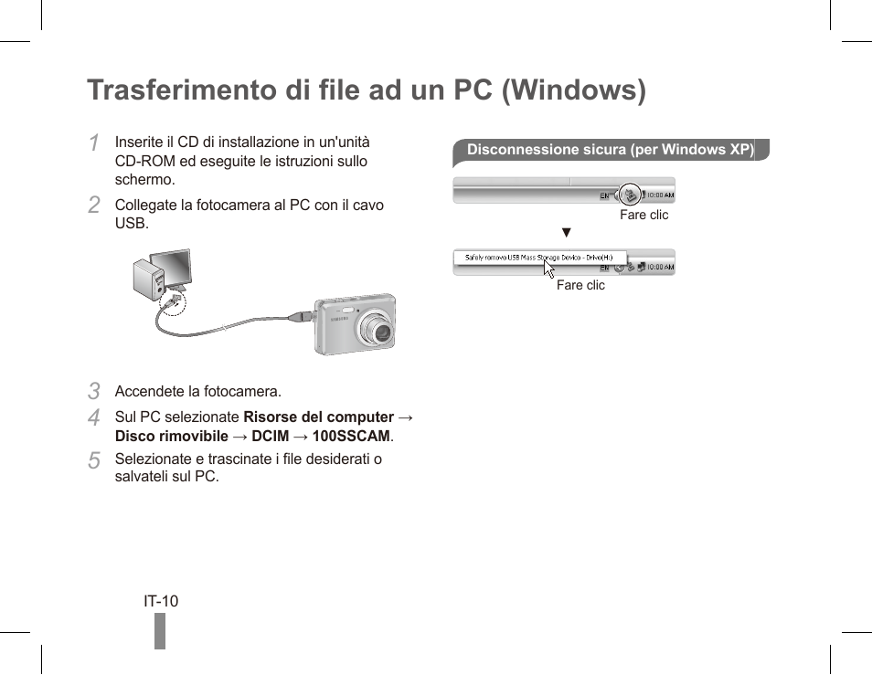 Trasferimento di file ad un pc (windows) | Samsung ES55 User Manual | Page 40 / 112