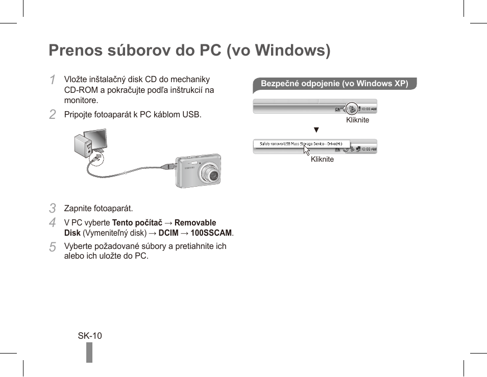 Prenos súborov do pc (vo windows) | Samsung ES55 User Manual | Page 70 / 112