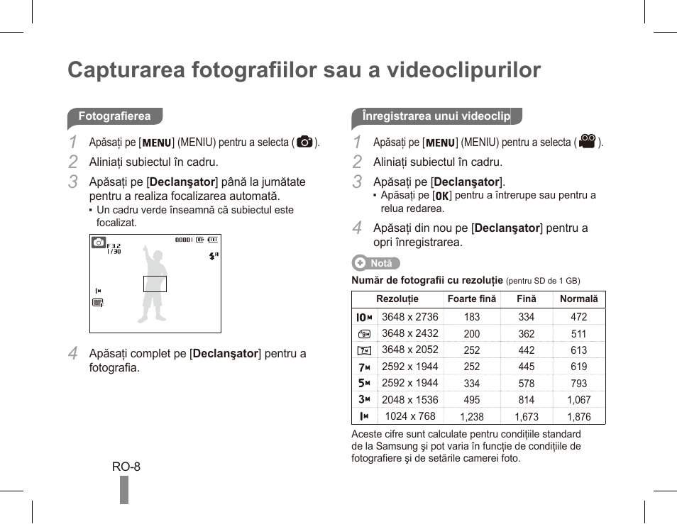 Capturarea fotografiilor sau a videoclipurilor | Samsung ES55 User Manual | Page 88 / 112