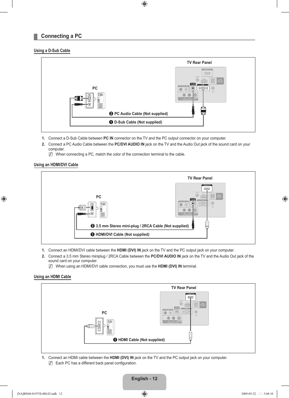 Connecting a pc | Samsung 350 BN68 User Manual | Page 14 / 69
