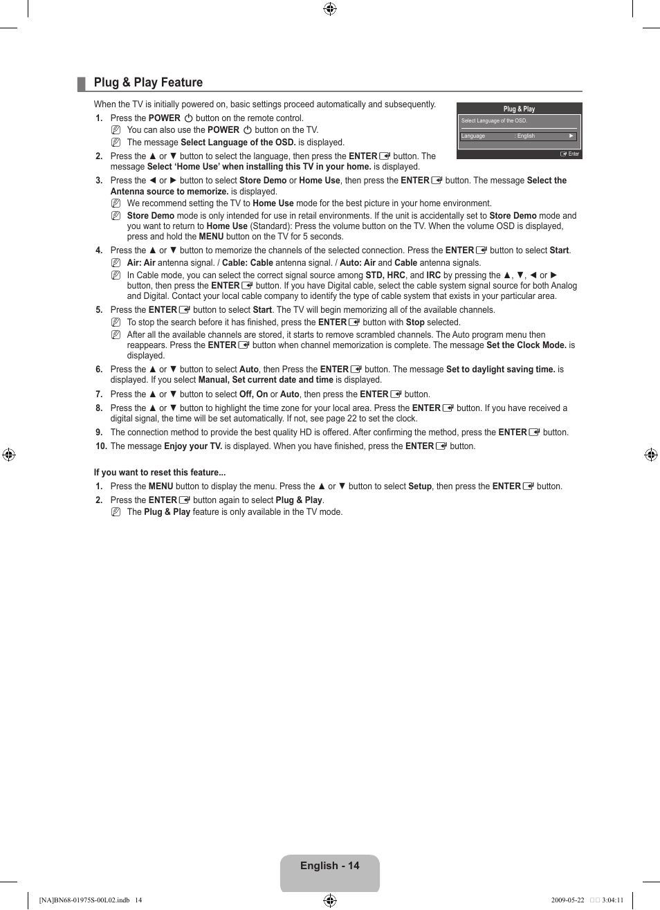Plug & play feature | Samsung 350 BN68 User Manual | Page 16 / 69