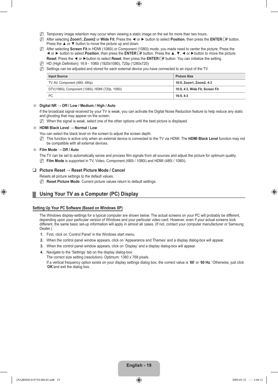 Using your tv as a computer (pc) display | Samsung 350 BN68 User Manual | Page 21 / 69