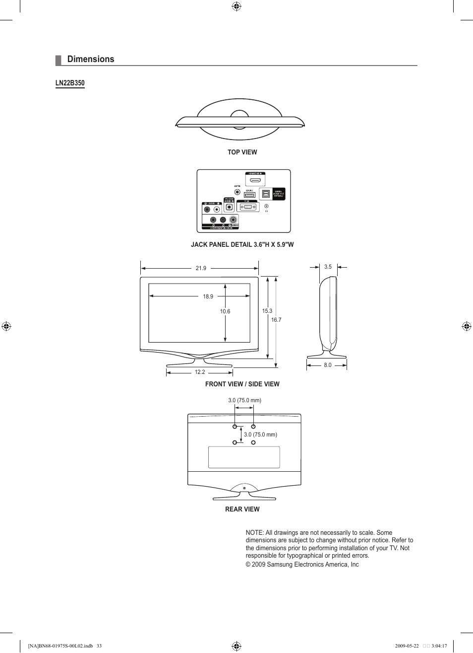 Dimensions | Samsung 350 BN68 User Manual | Page 35 / 69