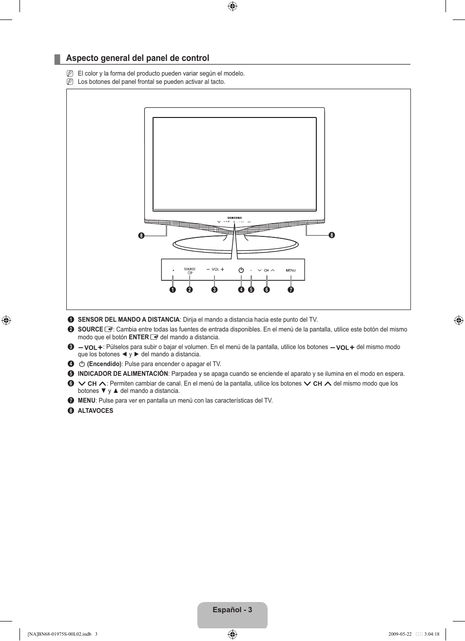 Aspecto general del panel de control | Samsung 350 BN68 User Manual | Page 39 / 69