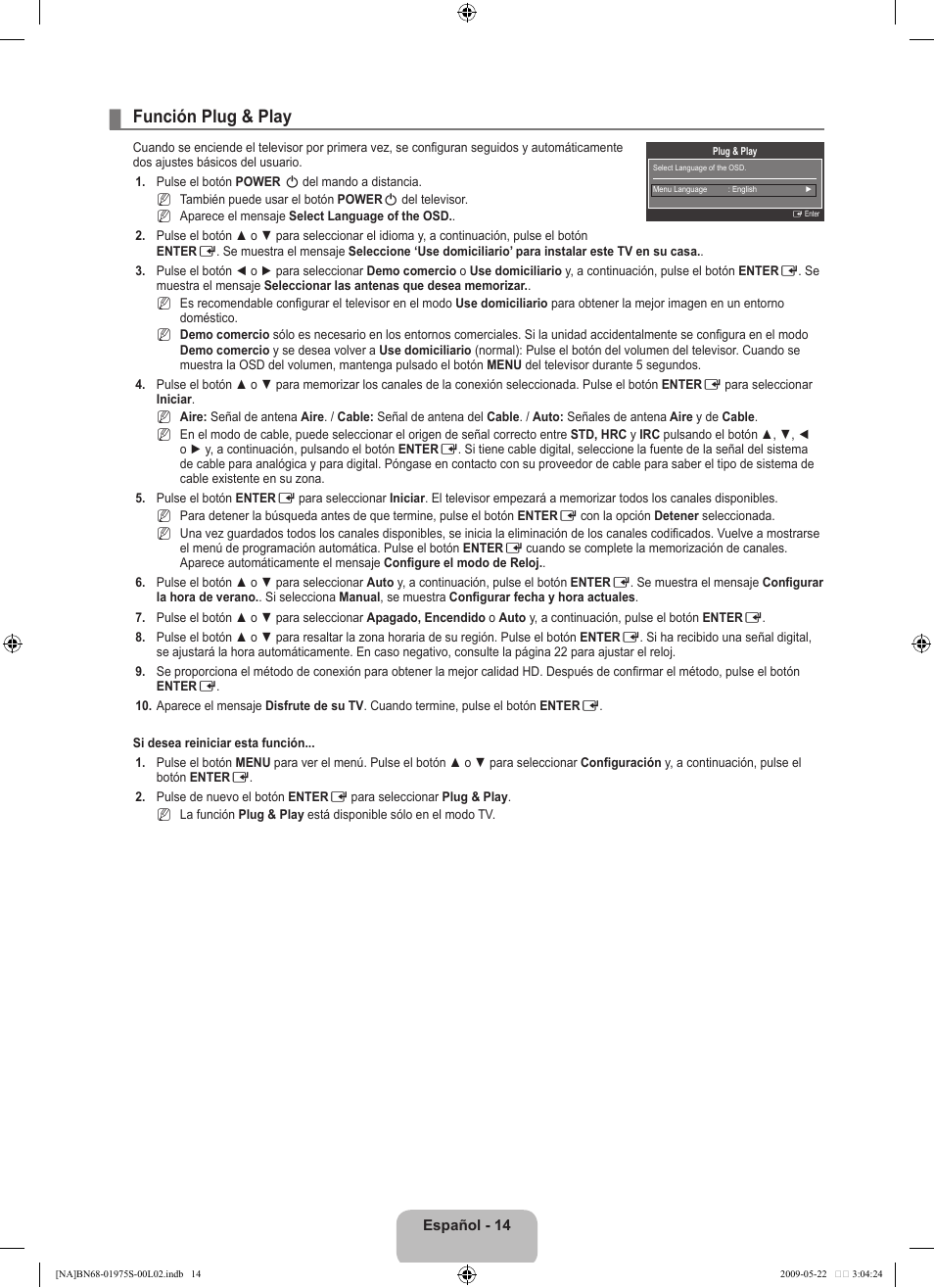 Función plug & play | Samsung 350 BN68 User Manual | Page 50 / 69