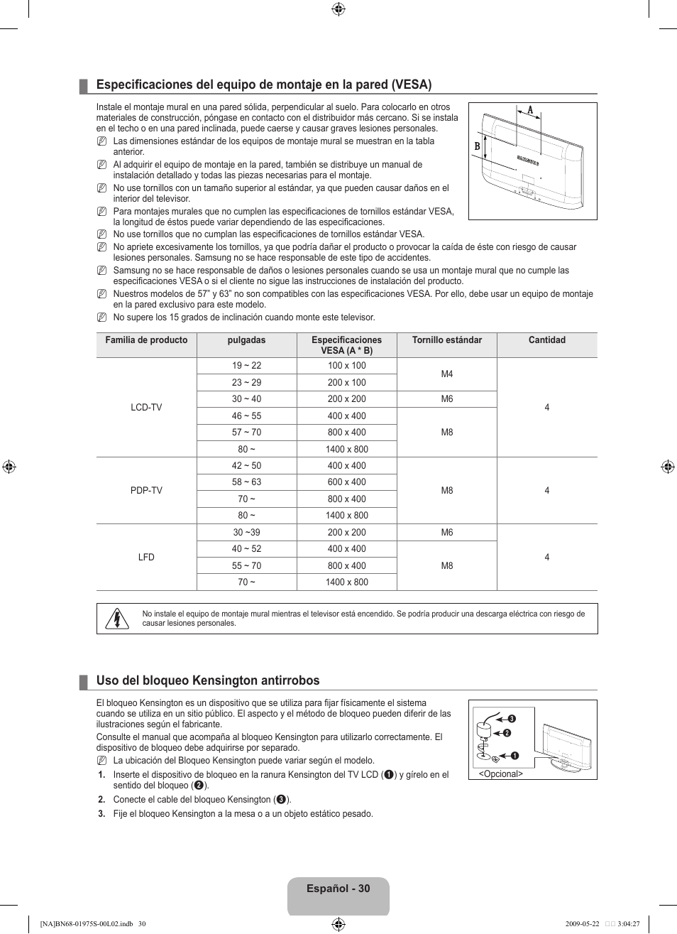 Uso del bloqueo kensington antirrobos | Samsung 350 BN68 User Manual | Page 66 / 69