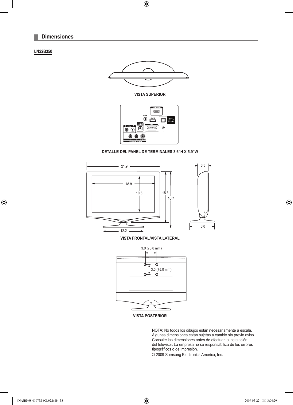 Dimensiones | Samsung 350 BN68 User Manual | Page 69 / 69