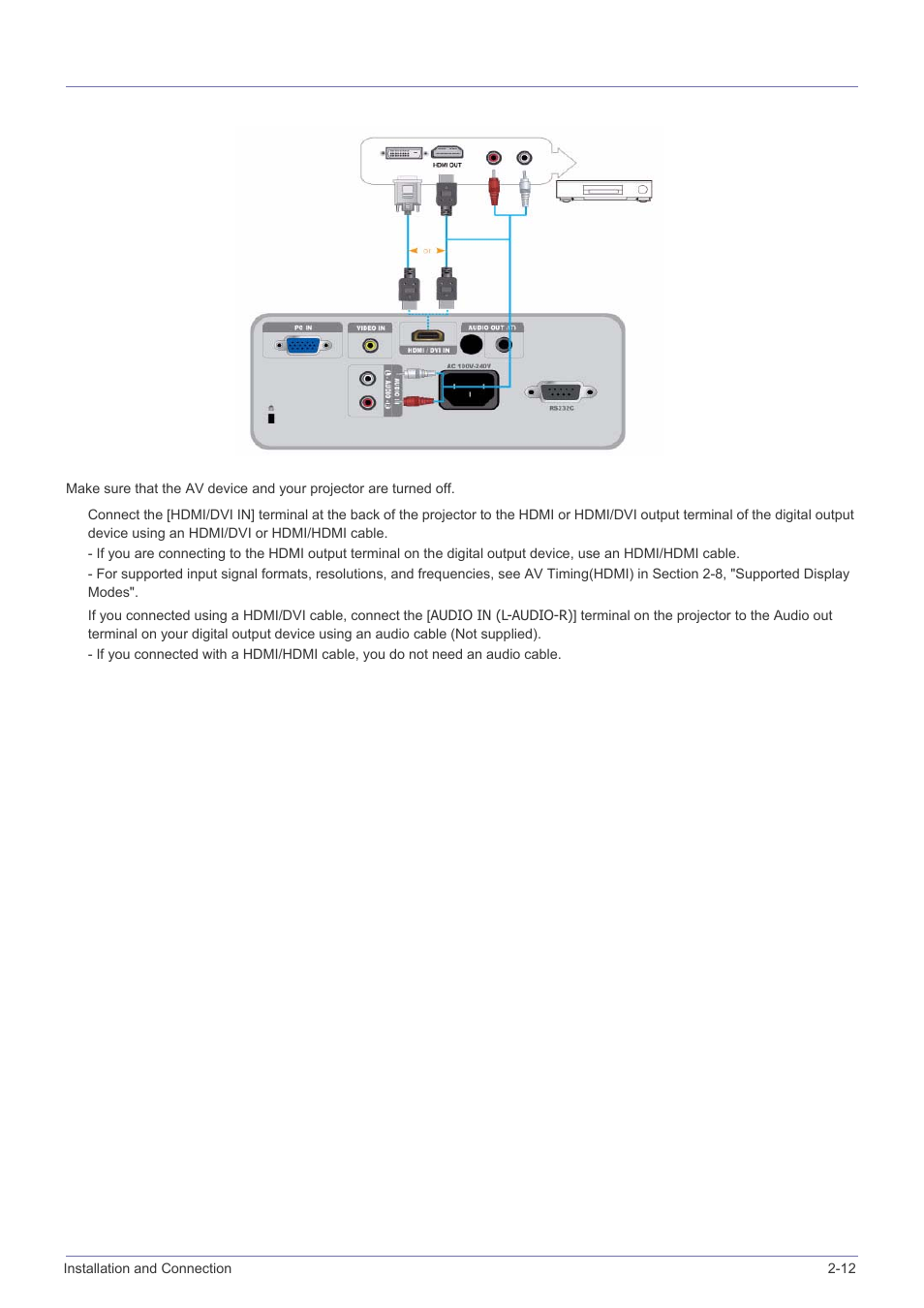 12 connecting an hdmi-compatible device, Connecting an hdmi-compatible device -12 | Samsung SP-M220S User Manual | Page 27 / 60