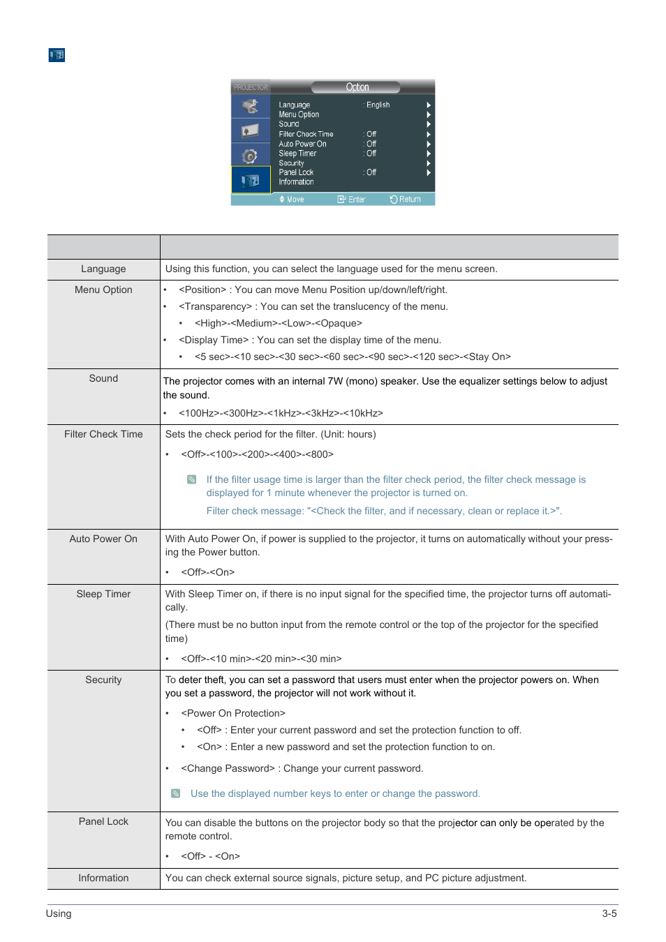 5-4. option | Samsung SP-M220S User Manual | Page 43 / 60