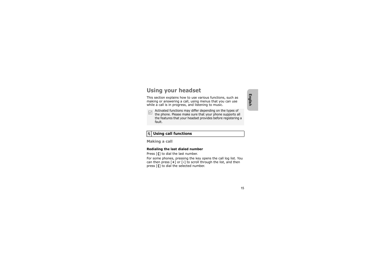 Using your headset, Using call functions | Samsung ASBH500JRECSTA User Manual | Page 18 / 136