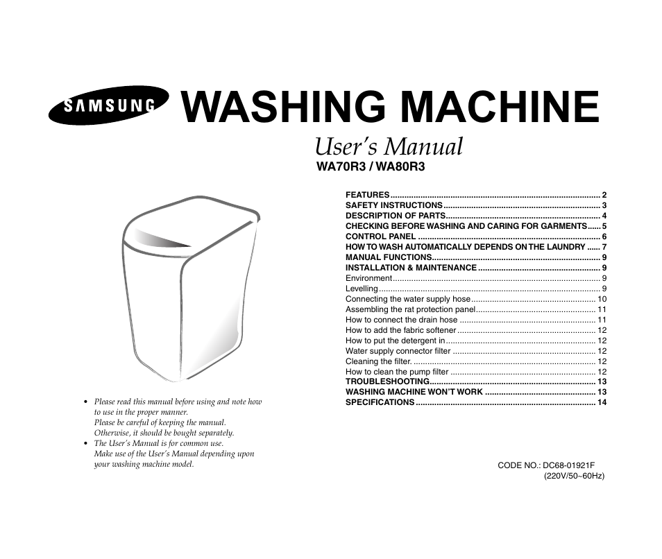 Samsung WA80R3 User Manual | 14 pages