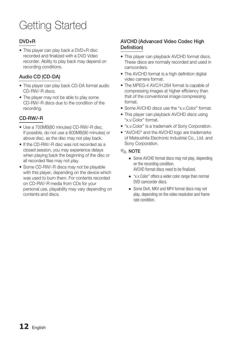 Getting started | Samsung BDC5500/XAA User Manual | Page 12 / 68