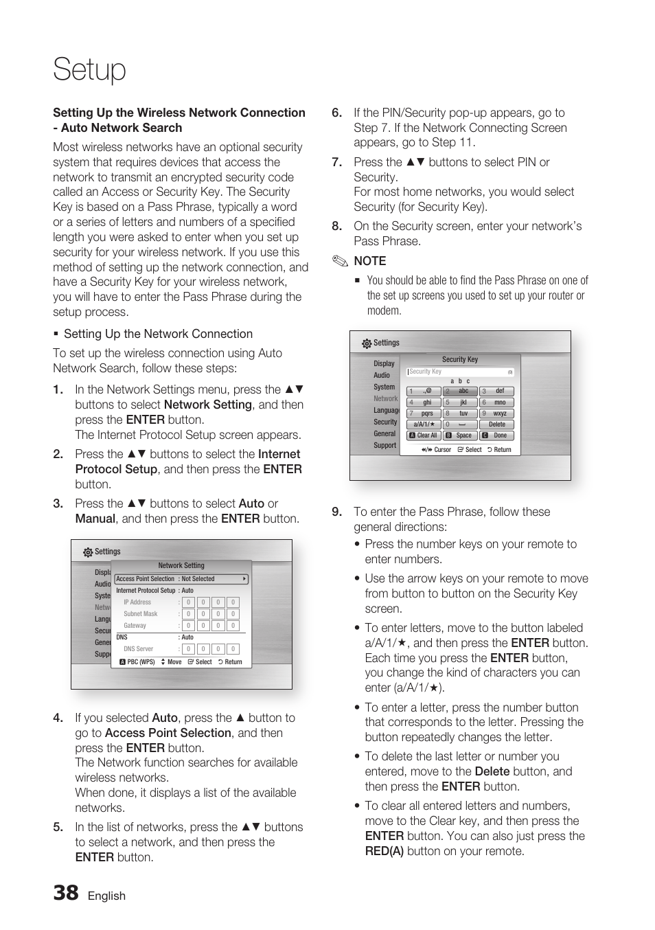 Setup | Samsung BDC5500/XAA User Manual | Page 38 / 68