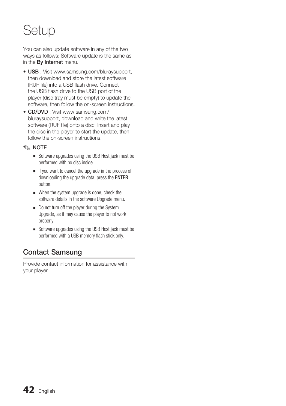 Contact samsung, Setup | Samsung BDC5500/XAA User Manual | Page 42 / 68