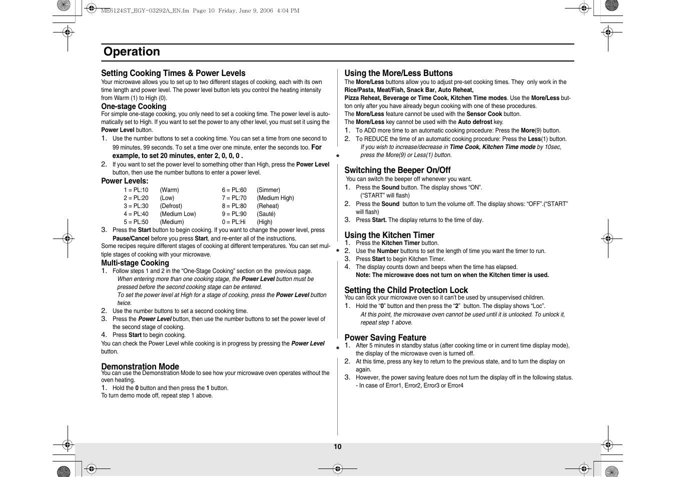 Operation | Samsung ME6124ST User Manual | Page 10 / 16
