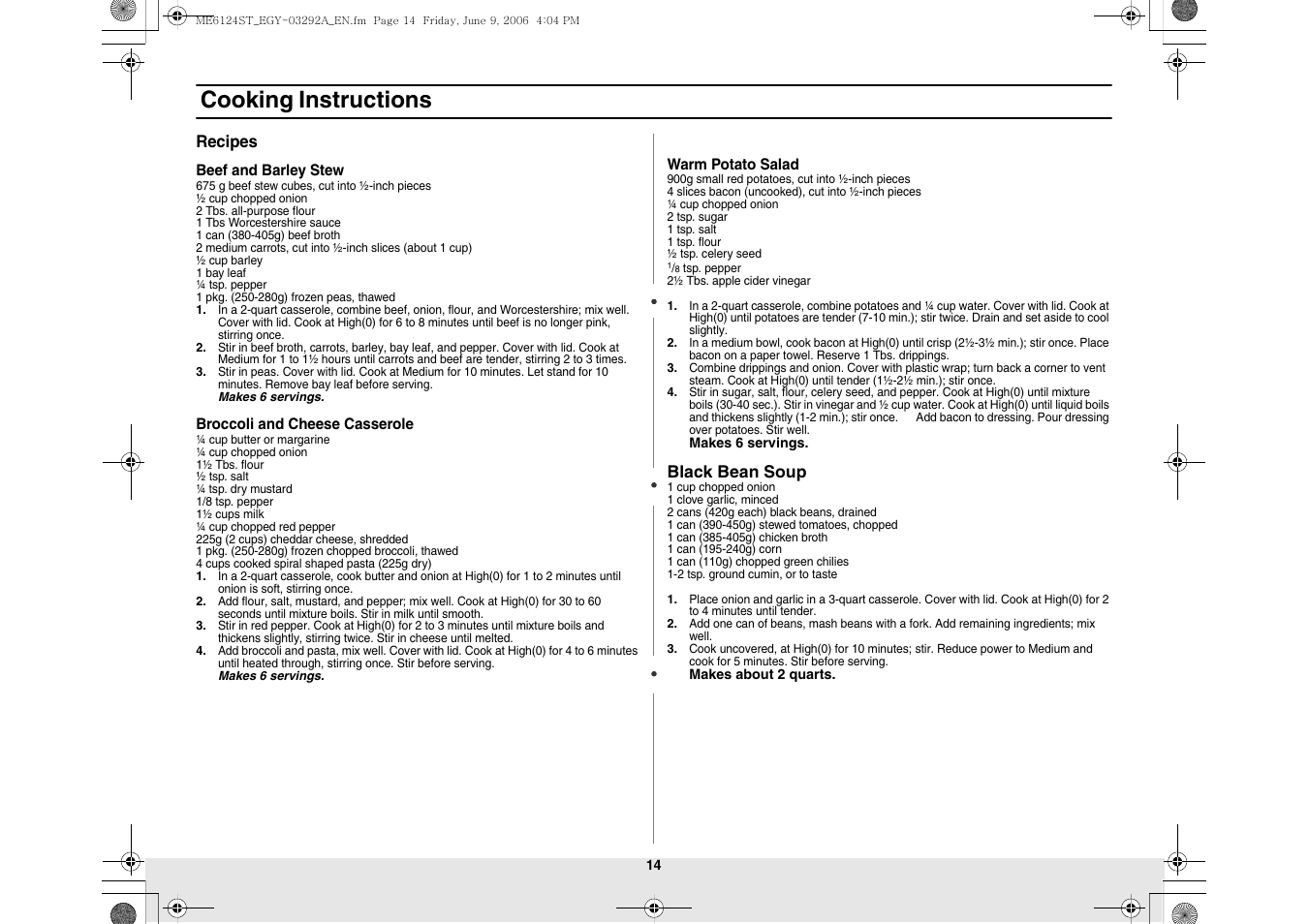 Cooking instructions | Samsung ME6124ST User Manual | Page 14 / 16