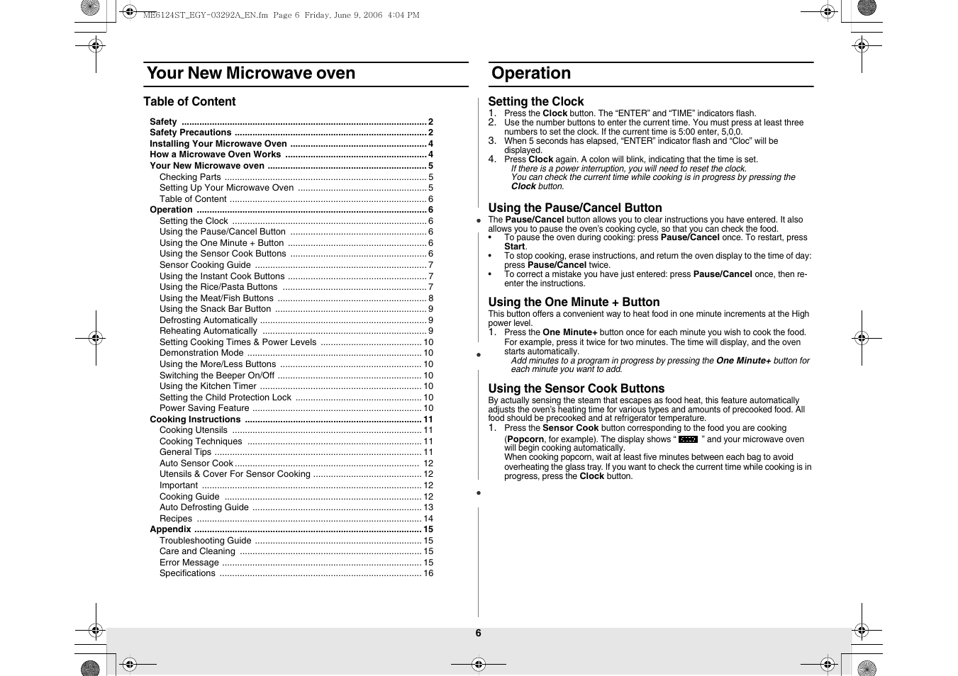 Operation, Your new microwave oven | Samsung ME6124ST User Manual | Page 6 / 16