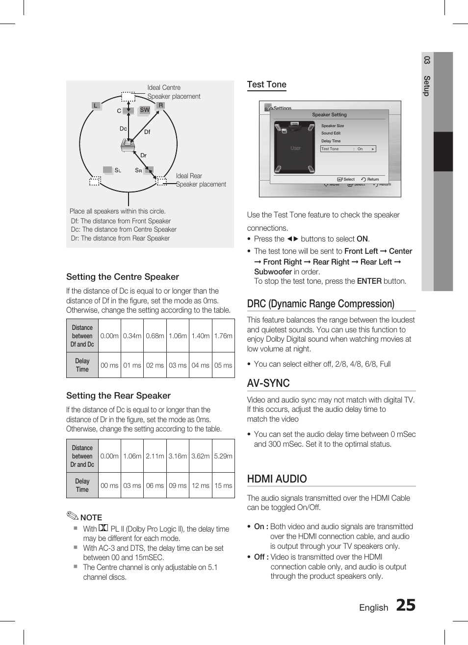 Drc (dynamic range compression), Av-sync, Hdmi audio | Samsung HT-C455 User Manual | Page 25 / 41