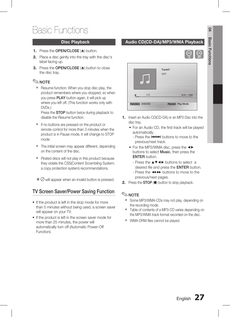 Basic functions | Samsung HT-C455 User Manual | Page 27 / 41