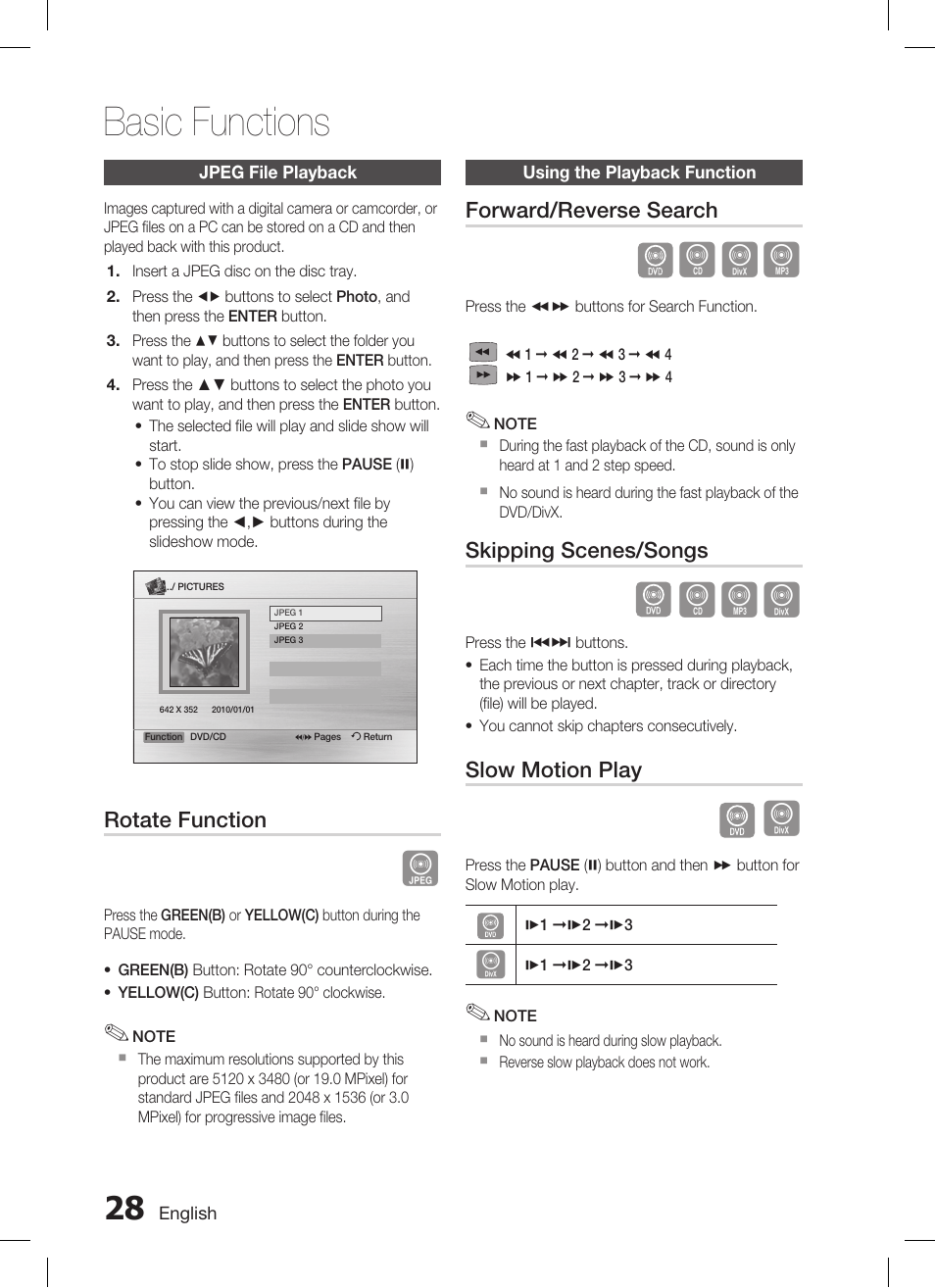 Basic functions | Samsung HT-C455 User Manual | Page 28 / 41