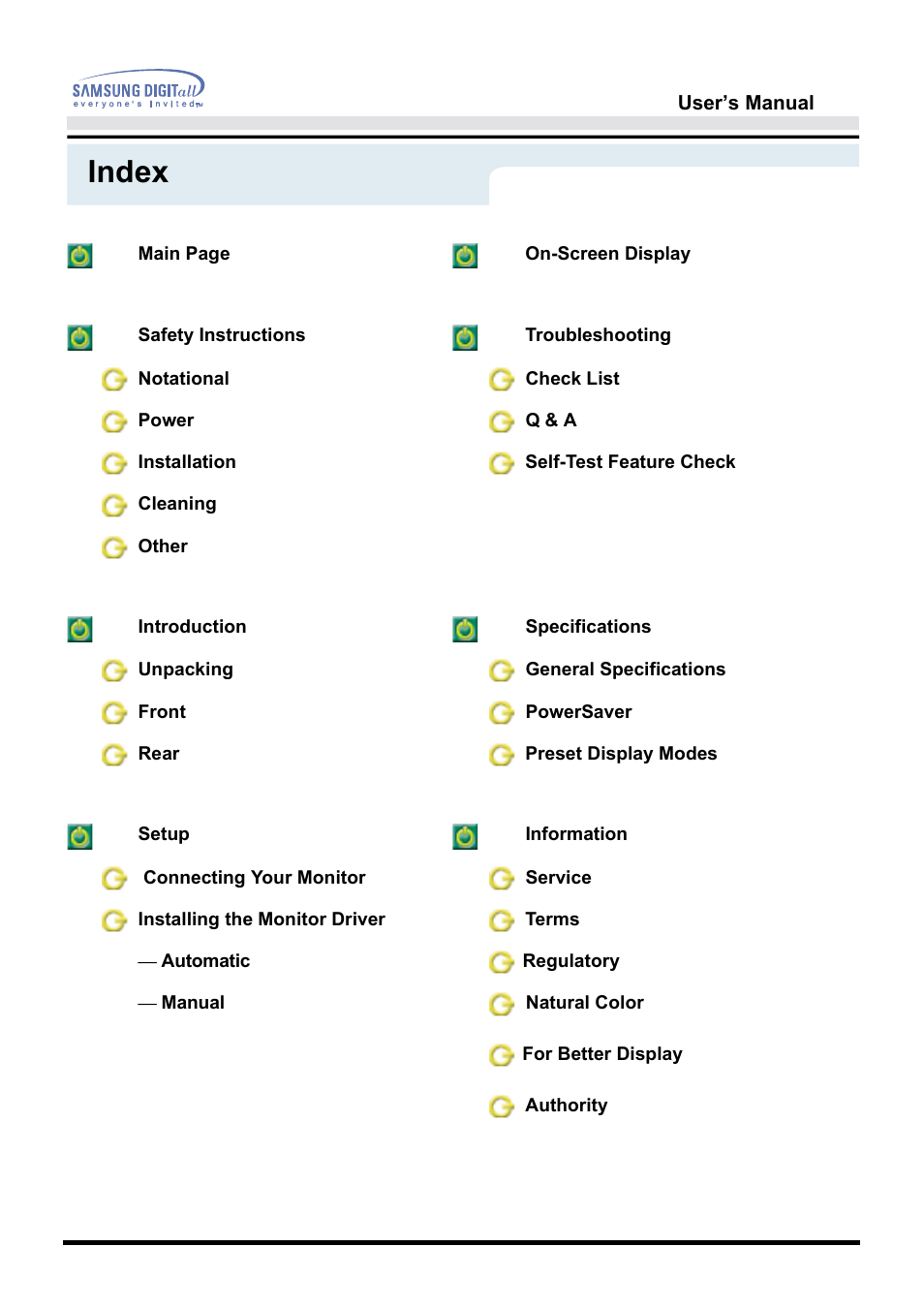 Index | Samsung 172S User Manual | Page 2 / 51