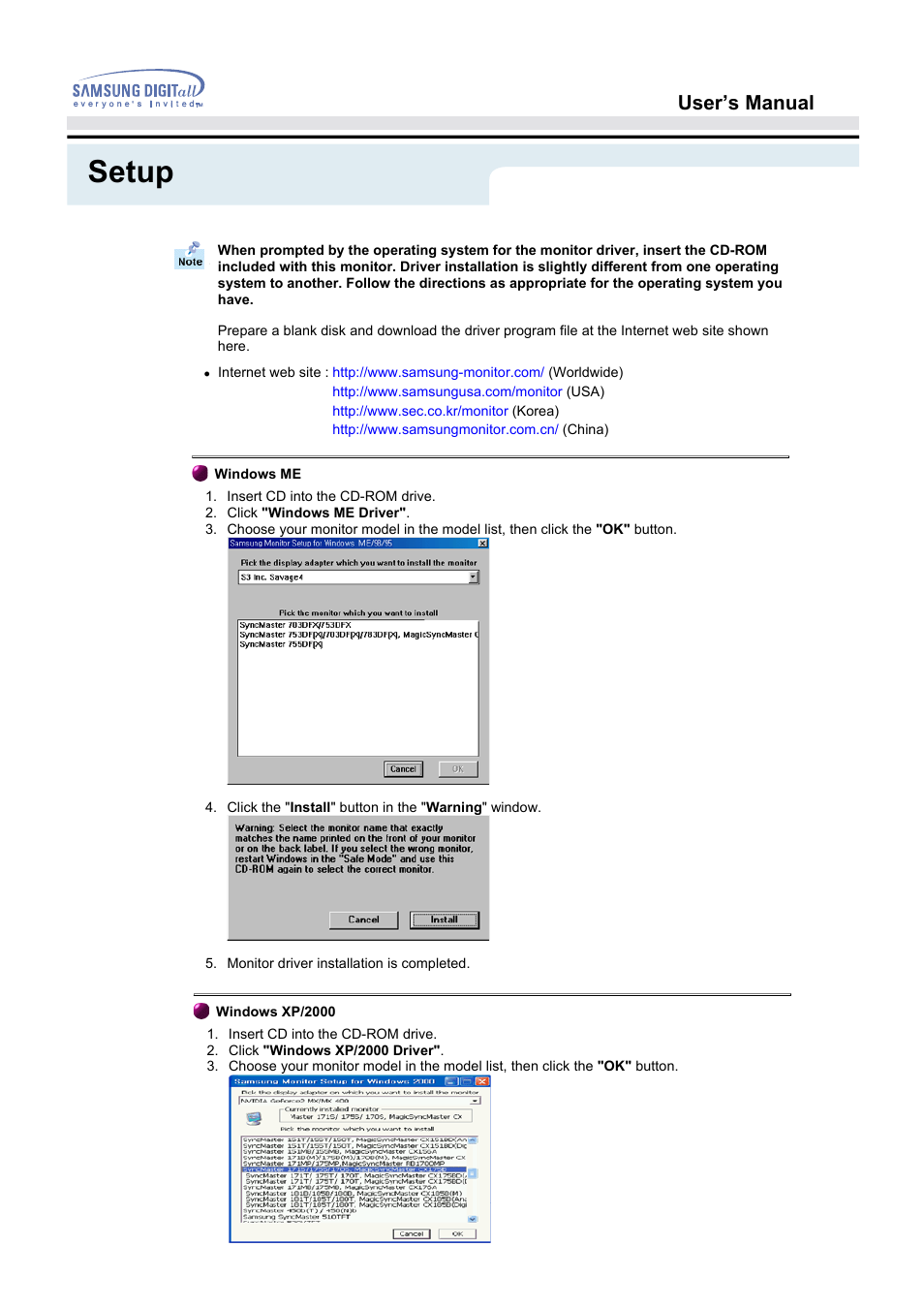 Setup, User’s manual | Samsung 172S User Manual | Page 21 / 51