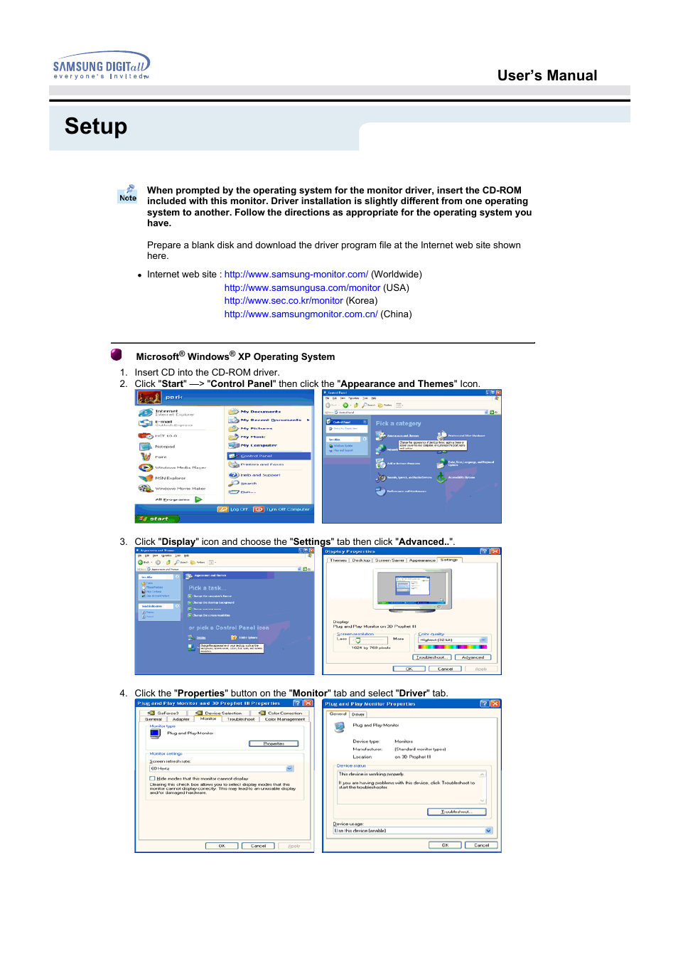 Setup, User’s manual | Samsung 172S User Manual | Page 23 / 51