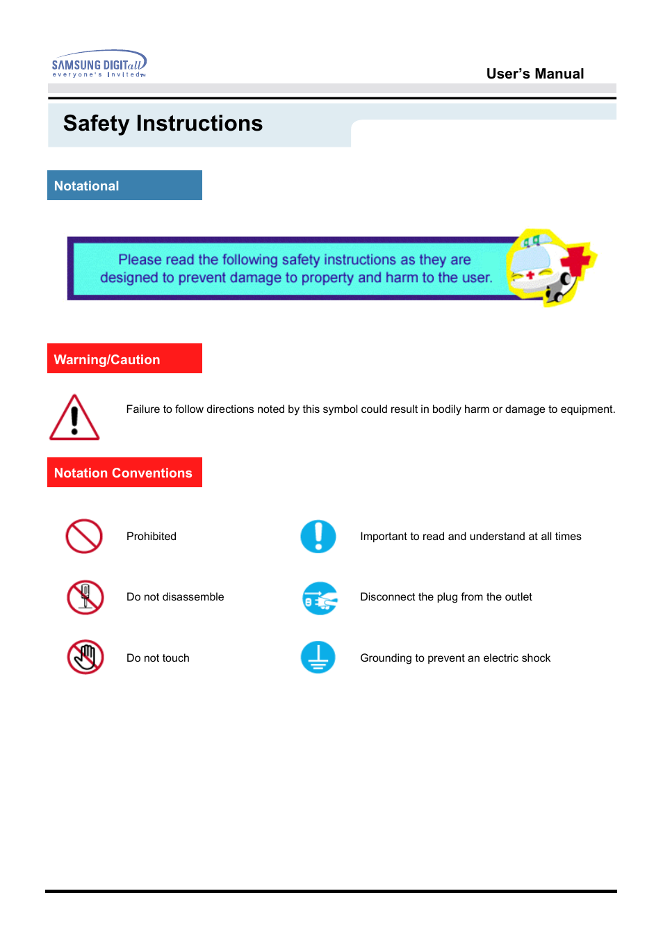 Safety instructions, Notational | Samsung 172S User Manual | Page 3 / 51