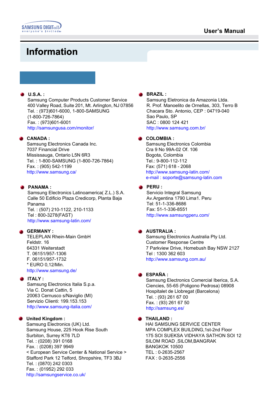 Information, Service, User’s manual | Samsung 172S User Manual | Page 40 / 51