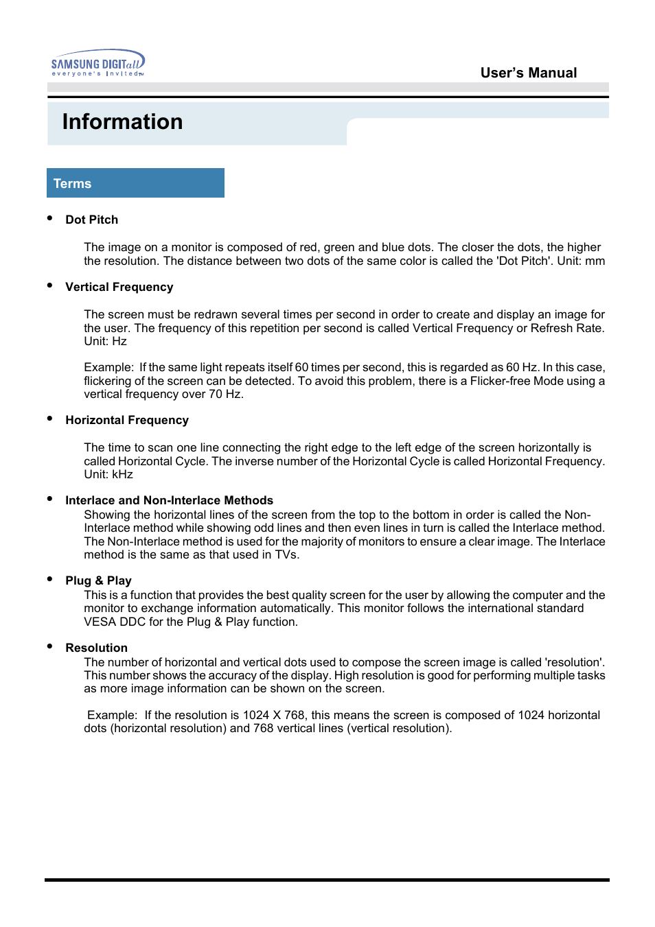 Terms, Information | Samsung 172S User Manual | Page 42 / 51