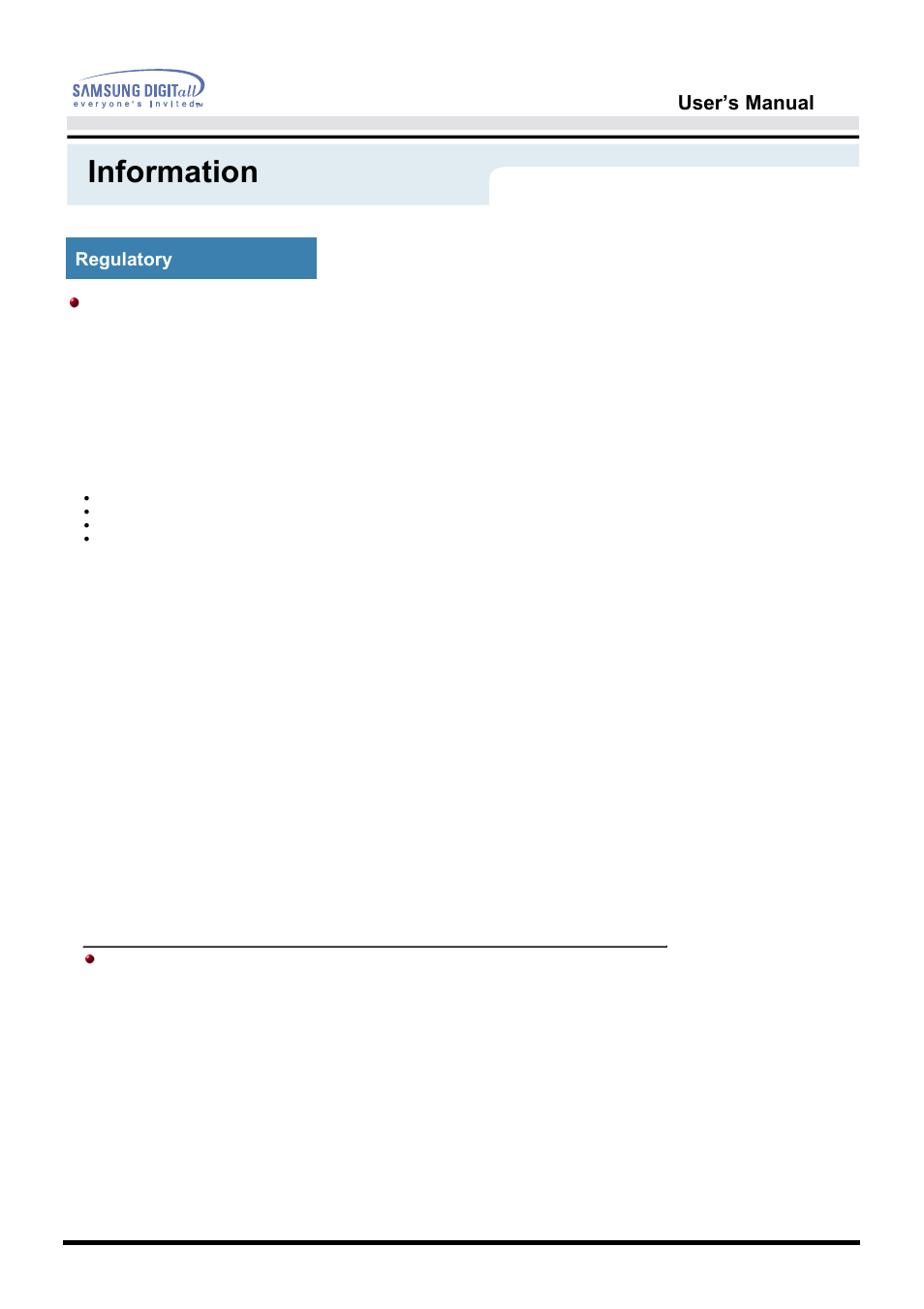 Regulatory, Information, User’s manual | Samsung 172S User Manual | Page 43 / 51