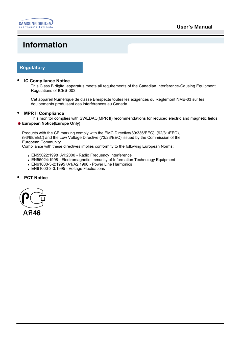 Information, User’s manual | Samsung 172S User Manual | Page 44 / 51