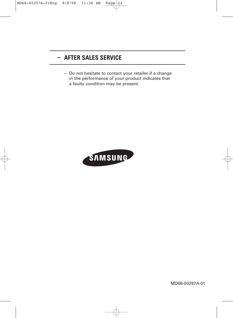 After sales service | Samsung MR-16SA1 User Manual | Page 12 / 12