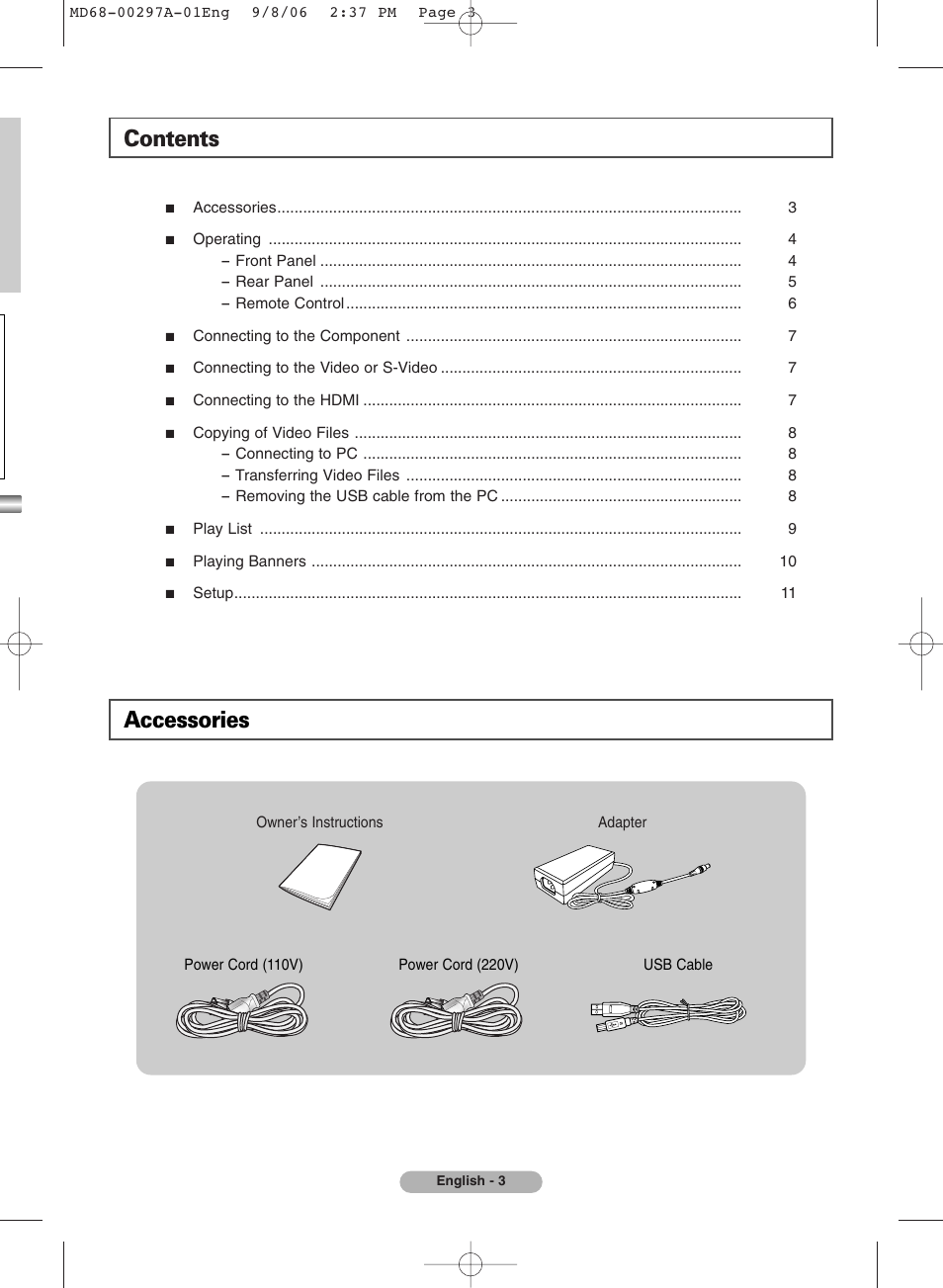 Accessories, Contents accessories | Samsung MR-16SA1 User Manual | Page 3 / 12