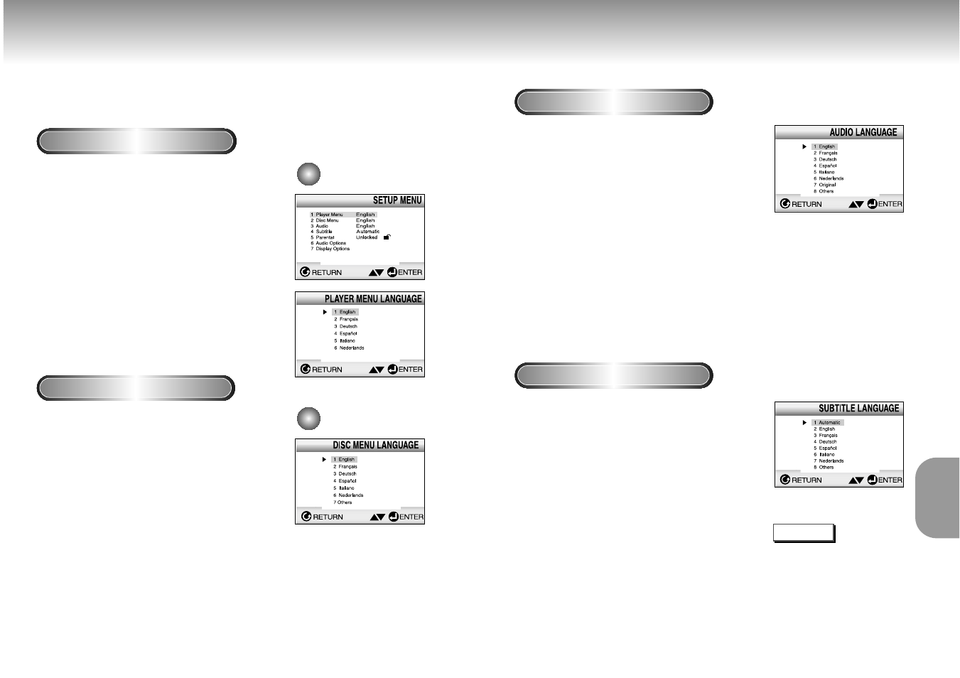 Setting up the language features | Samsung DVD-M301 User Manual | Page 16 / 21